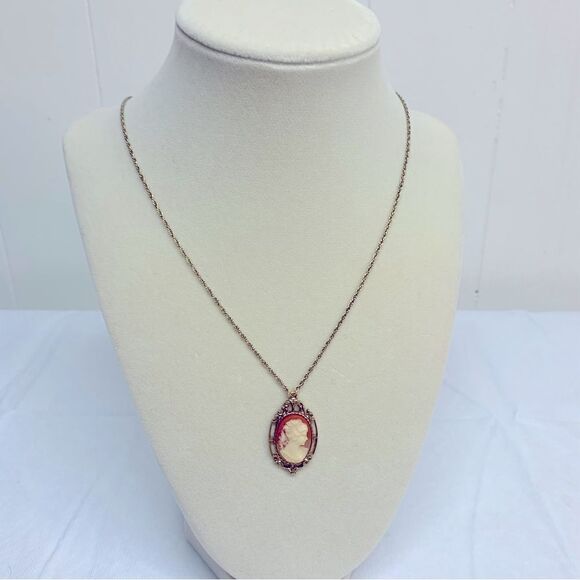 1928 Cameo Necklace on Gold Tone Chain 22” Gorgeous - Picture 1 of 6
